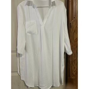 Women's White Swimsuit Cover Up Tunic V Neck Tie Sleeve‎ Beach Dress NWT